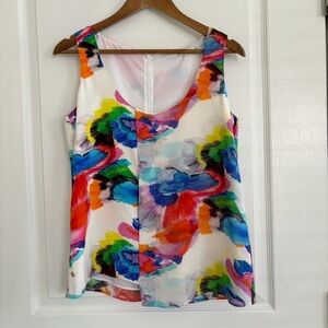 Marie Oliver Watercolor Print Silk Tank Top Small
